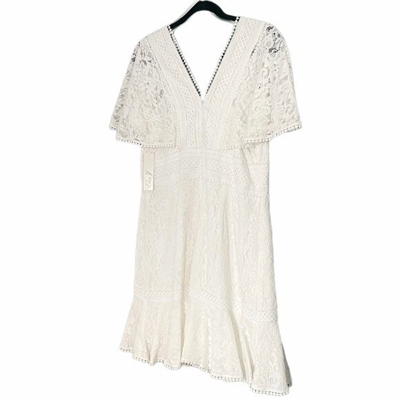 NWT Eliza J Fit & Flare Ivory White Lace Flutter Sleeve Short Dress Size 14 NEW - Picture 10 of 15